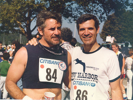Jerry (right) in the 1979 Cow Harbor Race with his brother Brian (left). Both completed the race in under 46 minutes